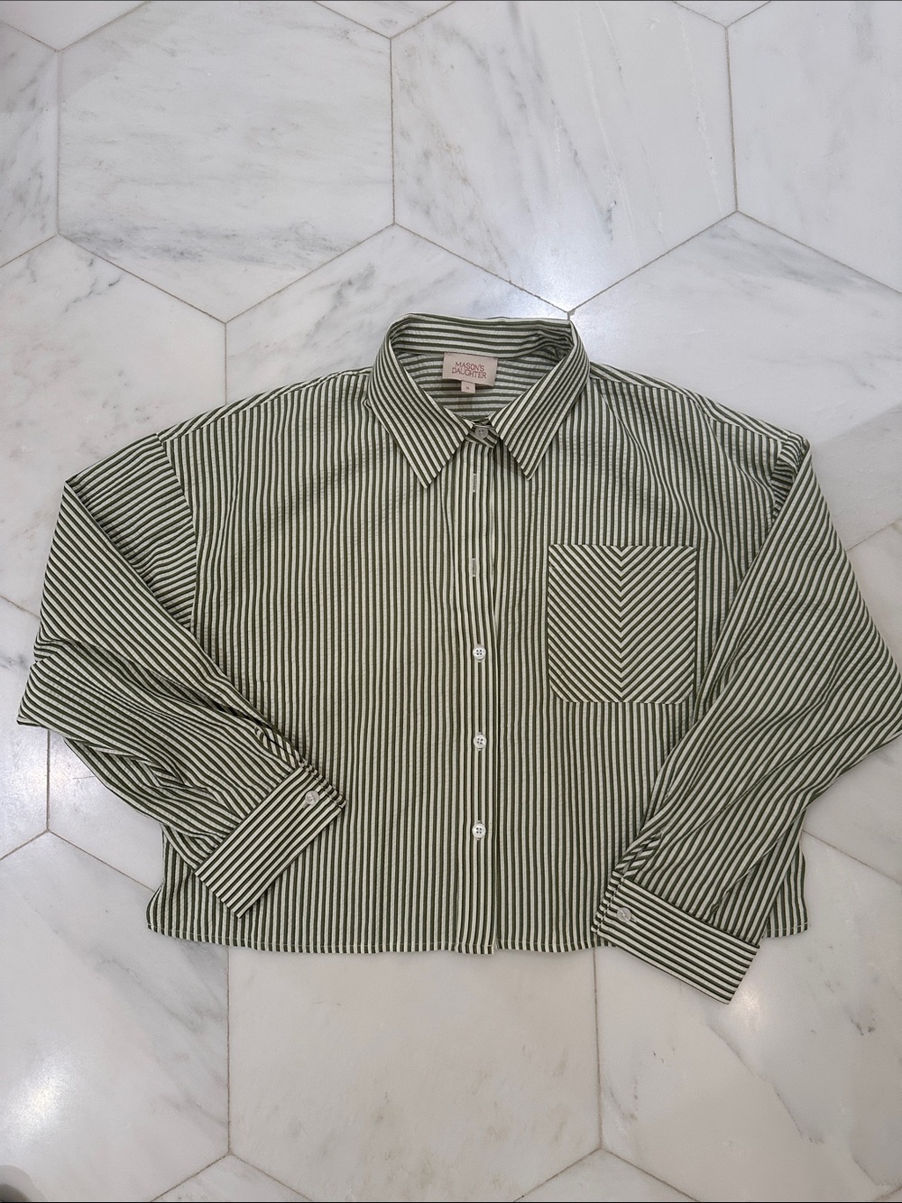 Mason’s Daughter Olive & White Striped Button-Up Blouse